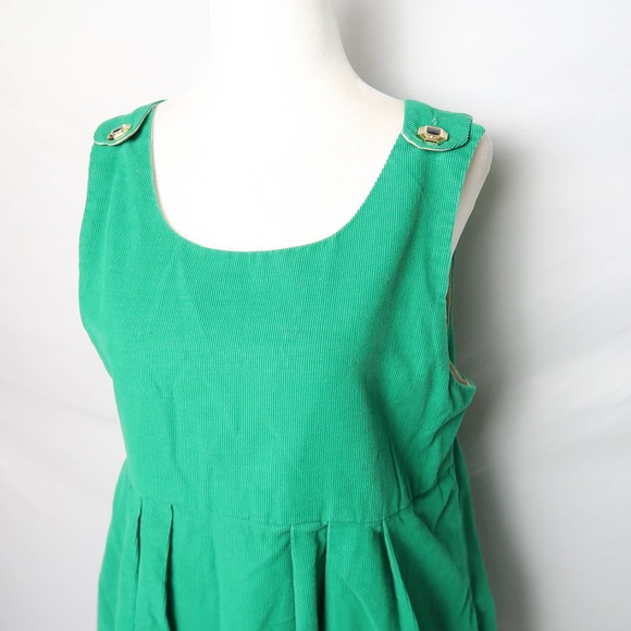 Vintage 70s kelly green corduroy mini overall jumper pinafore dress S - Picture 2 of 5
